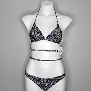 NWT Forever Young Las Vegas Mosaic Palm print strappy string bikini S/M